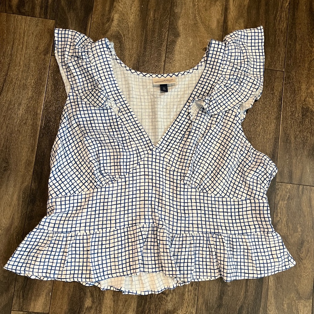 Universal Thread Navy and White Grid Blouse